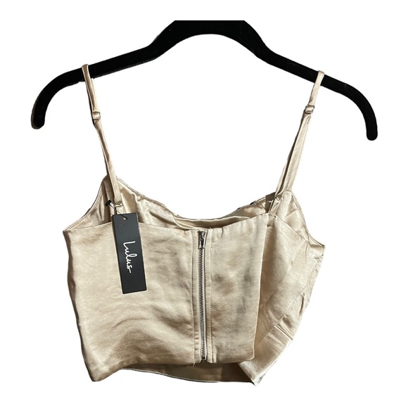 Lulu's Luxe'd Out Champagne Satin Cropped Tank Top in Champagne Size S NWT - Picture 6 of 10